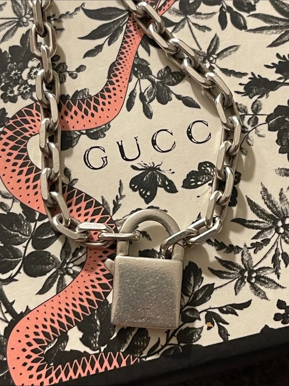 Gucci Silver Padlock Chain Bracelet with Box